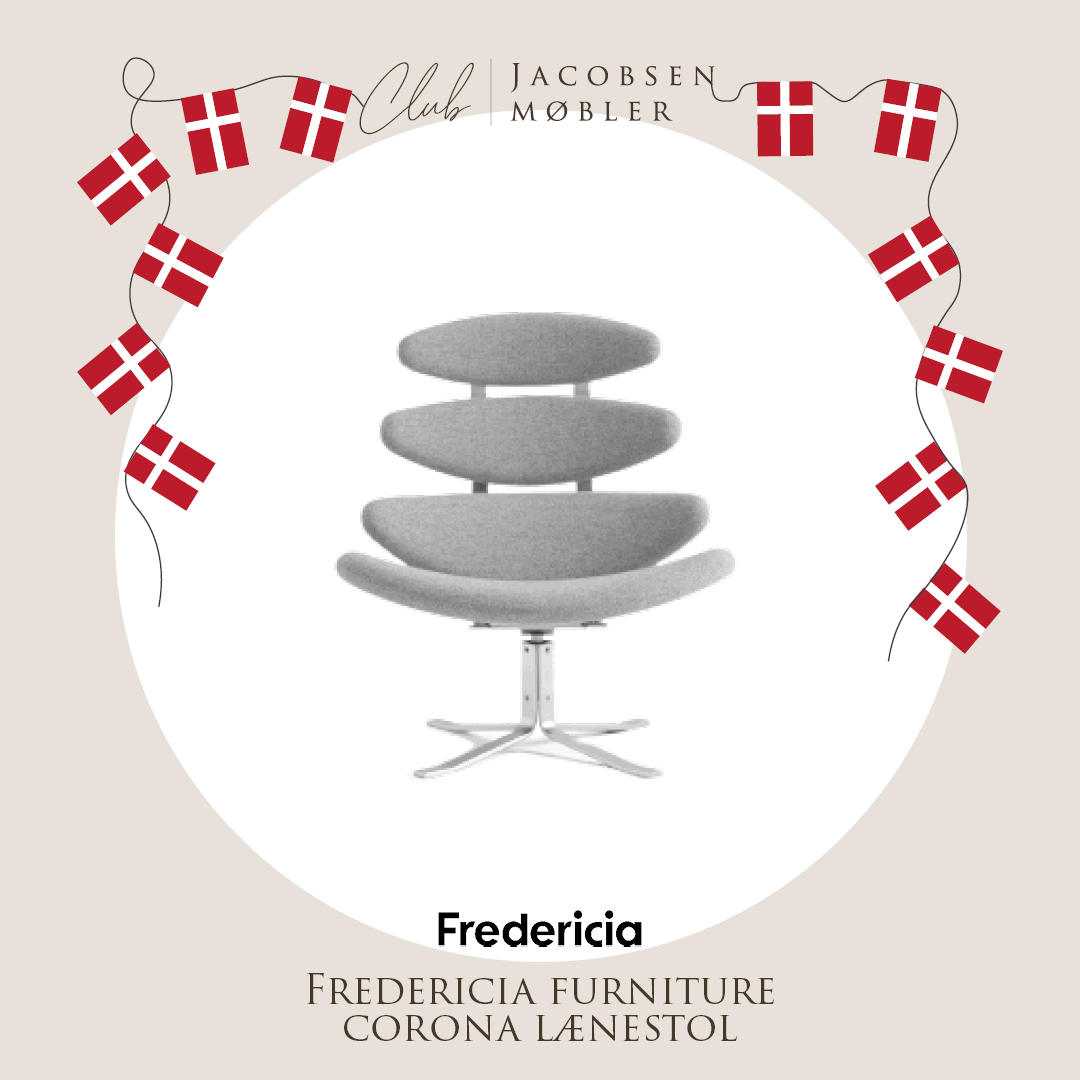 Animated GIF rotating the Fredericia Corona lounge chair prize with Danish flags