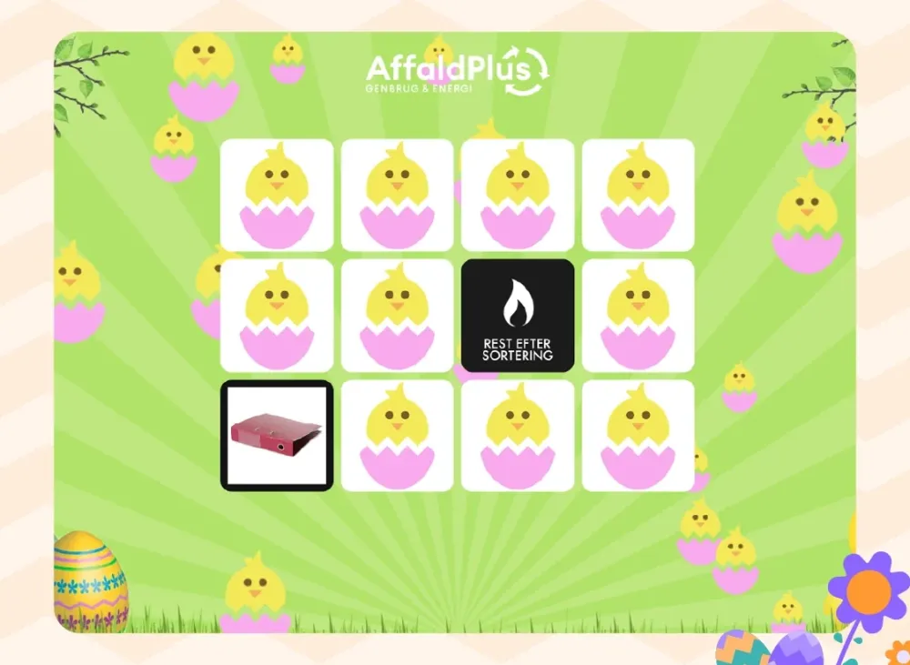 AffaldPlus Easter memory game with chick cards and waste sorting symbols
