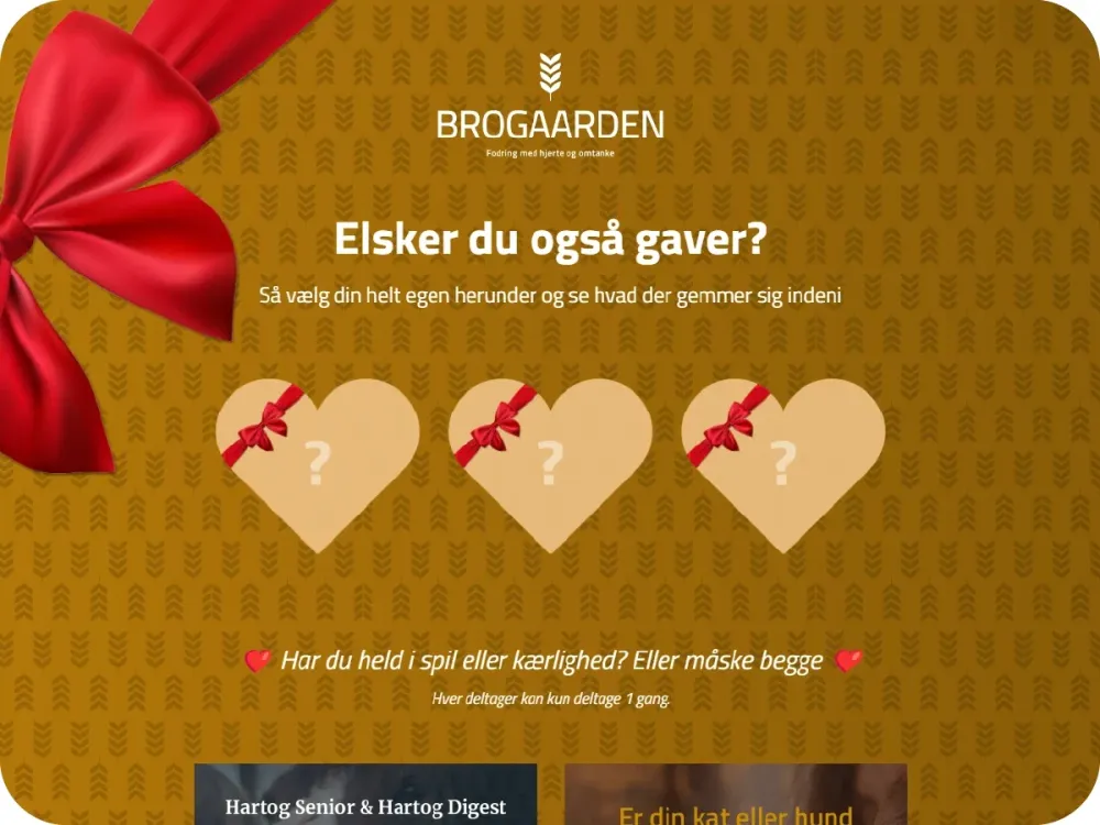 Brogaarden Valentine’s mystery game with three heart-shaped gift boxes