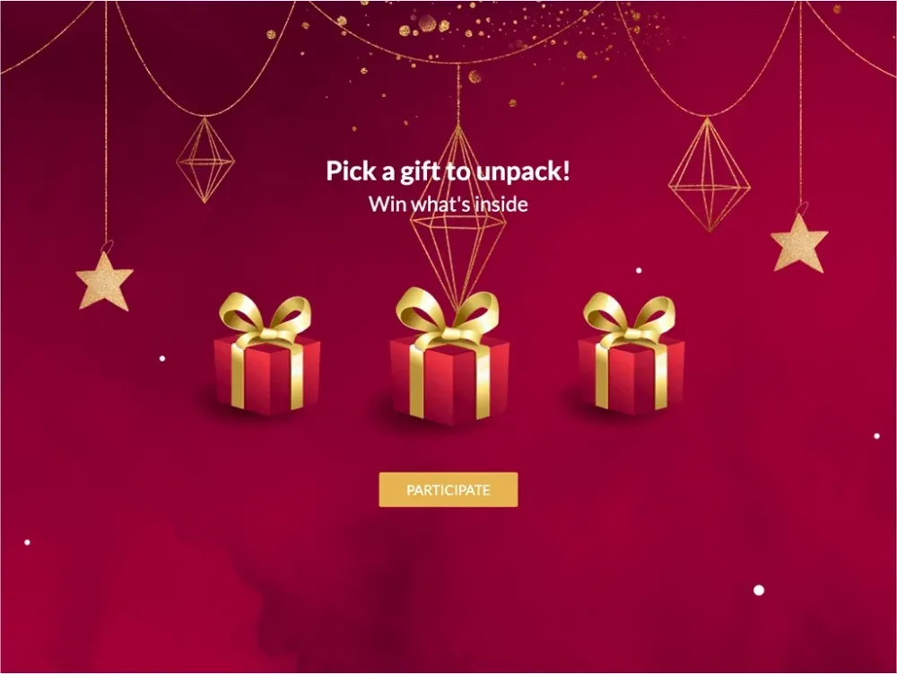 Christmas mystery box game with three wrapped presents to choose from