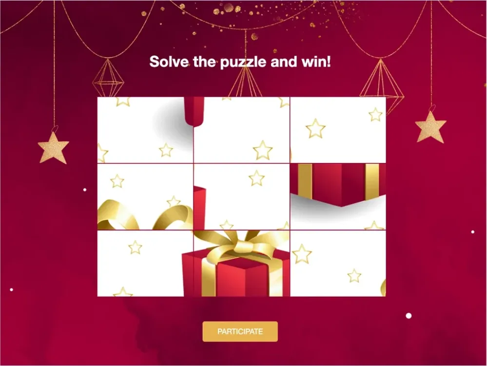 Christmas sliding puzzle of a wrapped present on a red background