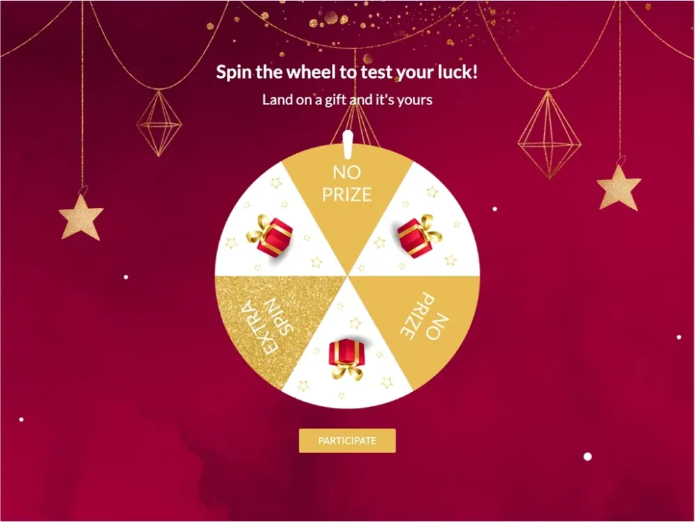 Christmas Spin the Wheel game with gift and extra spin segments