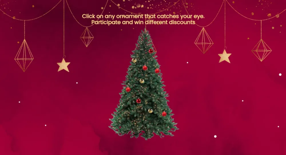 Interactive Christmas tree where players click an ornament to win a discount