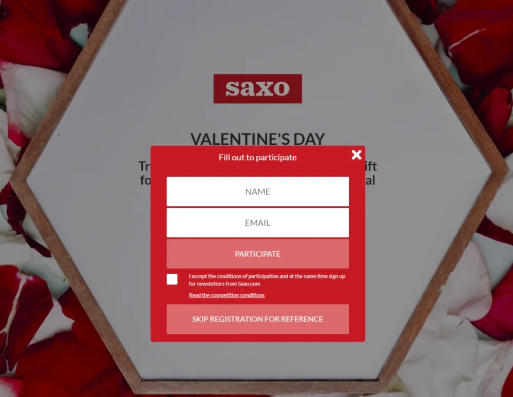 Saxo matchmaker sign-up form asking for name and email