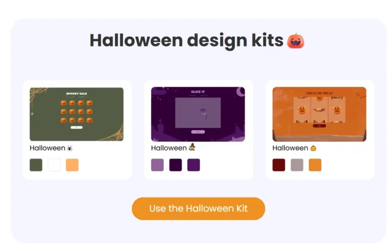 Three Halloween design kits in Scratcher with a "Use the Halloween Kit" button