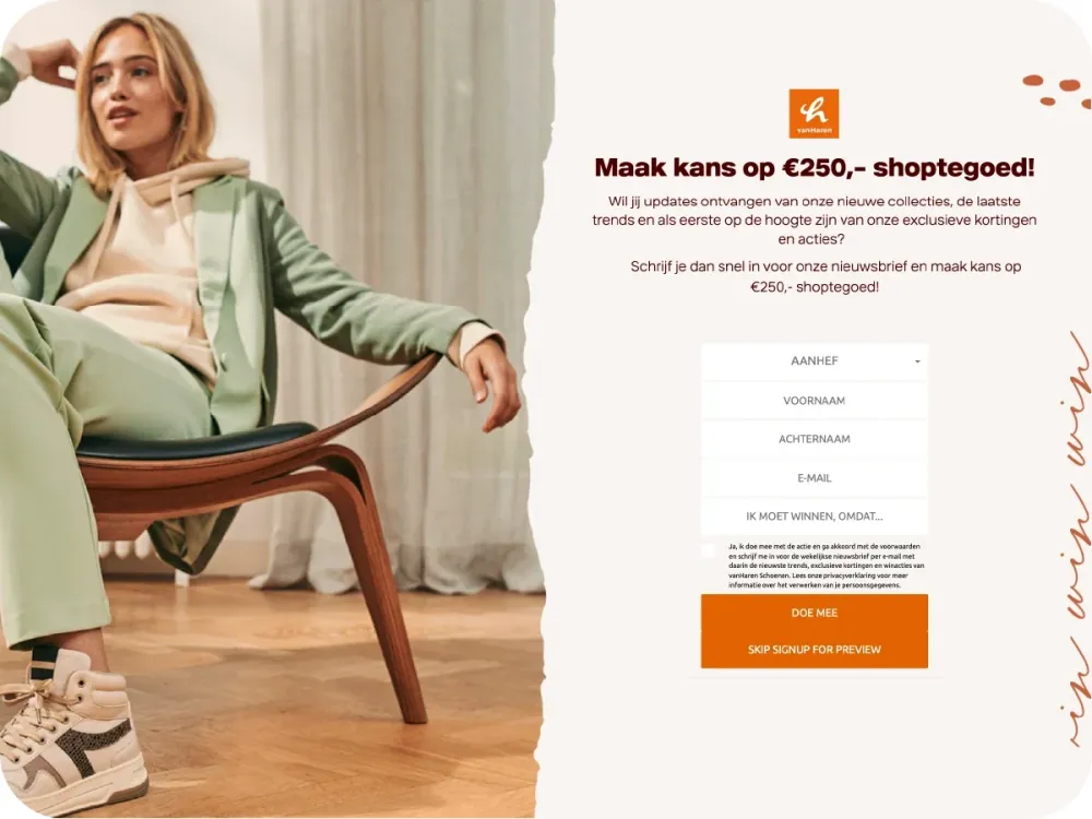 vanHaren Belgium sign-up form to win €250 in shopping credit