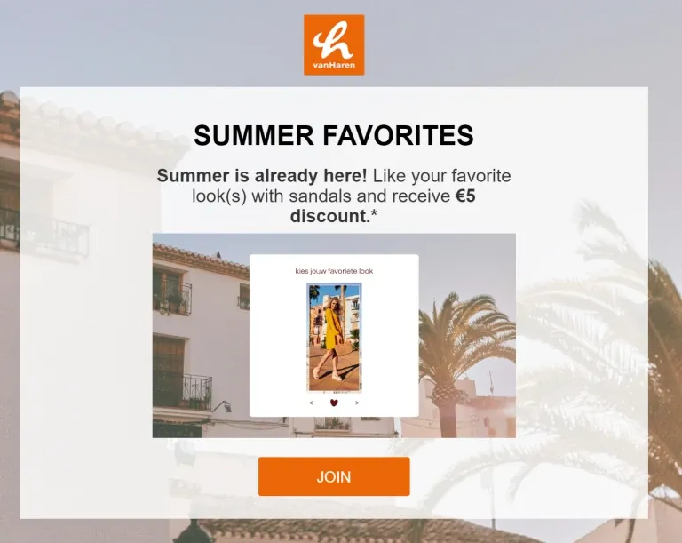 vanHaren Summer Favorites swipe game offering a €5 discount