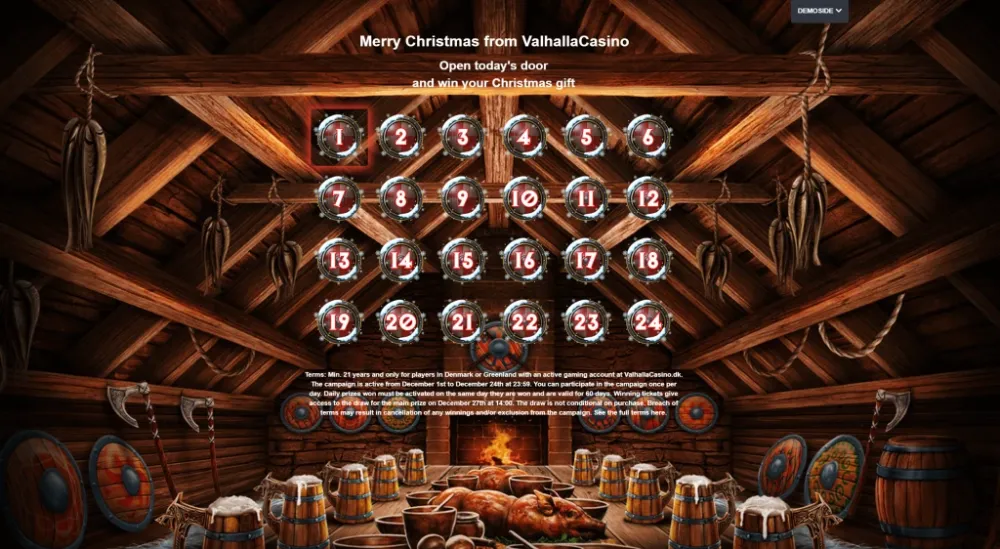 Viking-themed Christmas calendar with 24 numbered doors, one per day in December