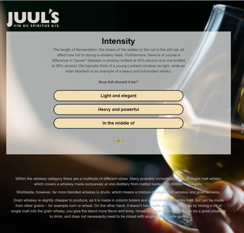 Whiskey selector question about how full-bodied the whiskey should be