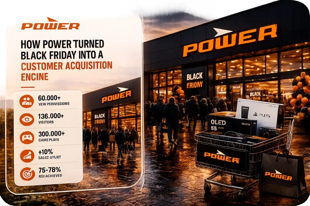 POWER Black Friday graphic with a busy store front and campaign results