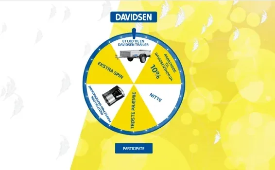 Davidsen spin-the-wheel game with a trailer, discount and extra spin prizes