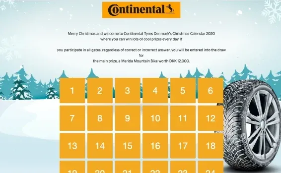 Continental Tyres Christmas calendar with 24 orange doors and a winter tyre