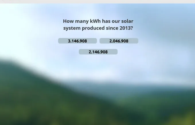 Quiz question asking how many kWh a solar system has produced since 2013