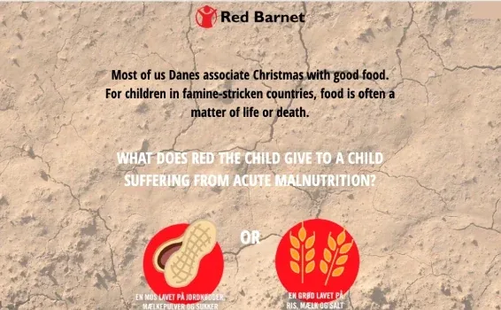 Red Barnet Christmas quiz asking what Red Barnet gives a malnourished child