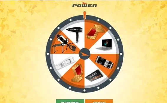 POWER spin-the-wheel game with electronics prizes such as a laptop and hairdryer