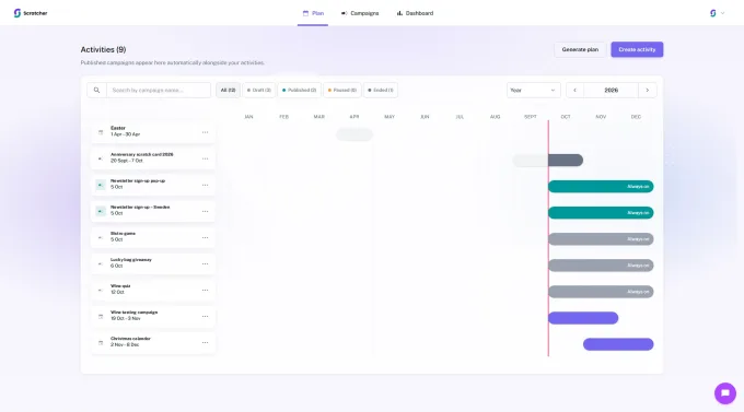 The Scratcher campaign planner with campaigns for the whole year