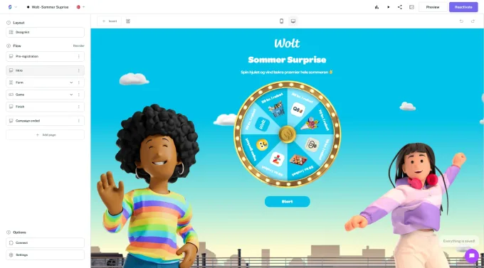 Wolt's summer spin the wheel campaign in the Scratcher editor