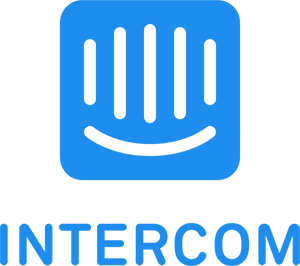 logo of one of the possible integrations: intercom, light blue "intercom", light blue stylized face