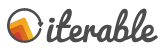 logo of one of the possible integrations: Iterable. Round arrow with yellow and red inside, black "iterable" italic font