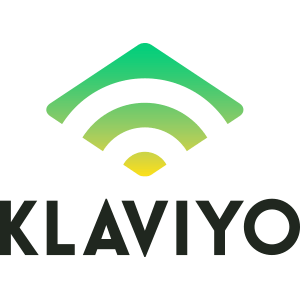 logo of one of the possible integrations: klaviyo. black "klaviyo", green to yellow logo