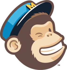 logo of one of the possible integrations: mailchimp. A smiling chimp with blue hat blinks