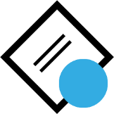 scratcher logo. black squadre, blue dot, subscribe