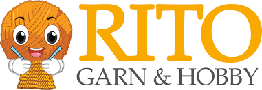 logo of rito. an orange ball of wool knits, orange inscription