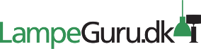 Lampeguru logo, green "lampe", black "guru.dk". green lamp