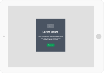 Dark popup with green call to action, on an iPad to advertise pop ups