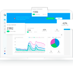 Laptop with the dashboard of the platform. GRaphics and trends