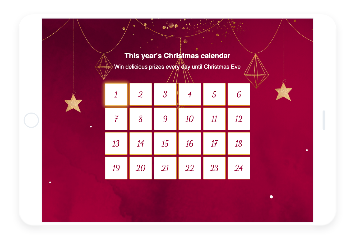 Advent calendar. red background, white tiles