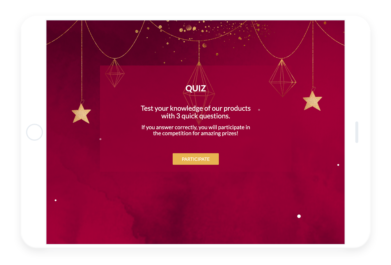 red background, christmas quiz, red popup with the question