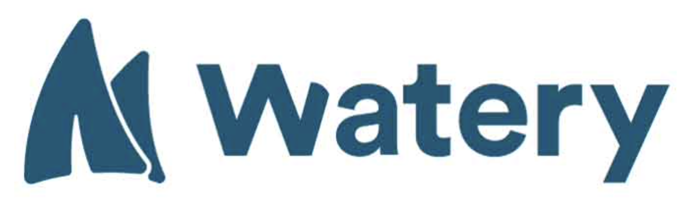 Watery logo. blue sails, blue inscription