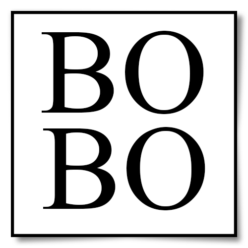 Logo of BOBO, white background, black inscription