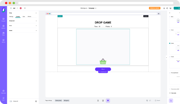 Drop game - Funktionen
